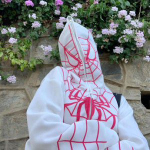 Spider Man White Full Zip Hoodie For Cuties