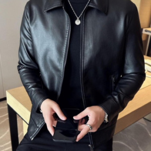 Black Faux Leather Jacket - Classic Fit